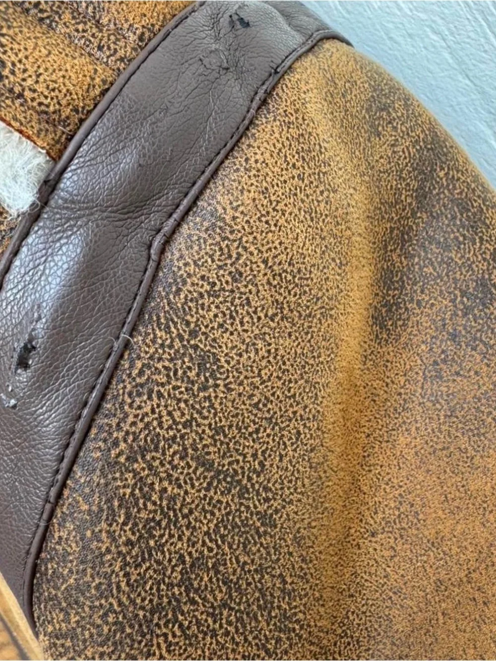 Stand Studio Brown Leather Aviator Jacket with Cream Shearling